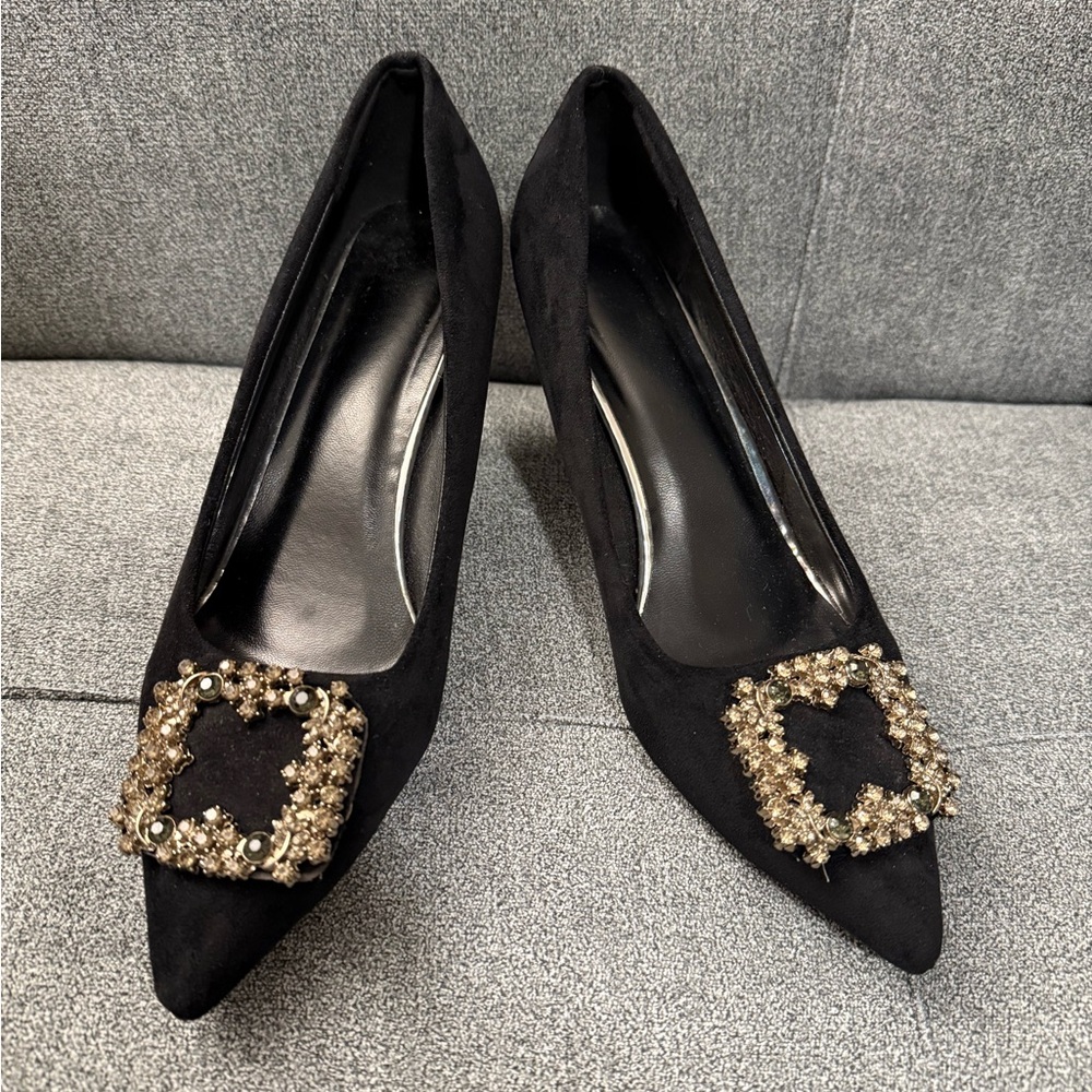 Vintage Black Heels with Gold Accents